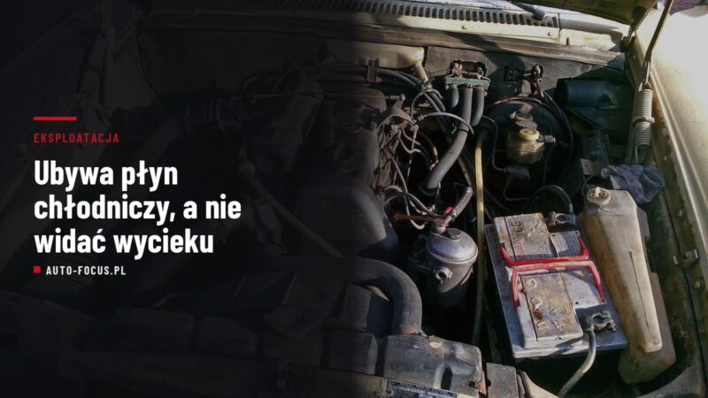 Komora silnika starszego auta ze zbiornikiem wyrównawczym płynu chłodniczego