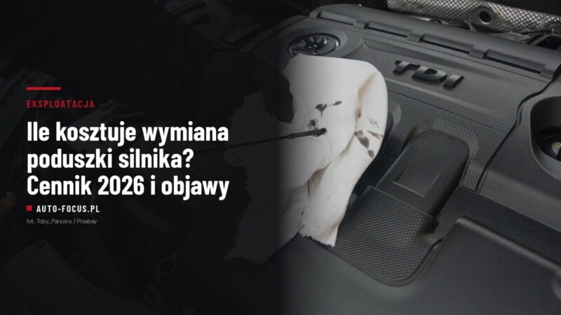 Dłoń w rękawicy sprawdza bagnet oleju nad pokrywą silnika diesla