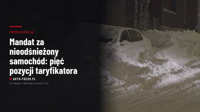 Samochód zasypany śniegiem przy ulicy po nocnej śnieżycy